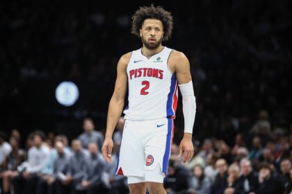 Nov 7, 2025; Brooklyn, New York, USA; Detroit Pistons guard Cade Cunningham (2) at Barclays Center. Mandatory Credit: Wendell Cruz-Imagn Images