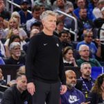 Nov 18, 2025; Orlando, Florida, USA; Golden State Warriors head coach Steve Kerr reacts during the second half against the Orlando Magic at Kia Center. Mandatory Credit: Mike Watters-Imagn Images