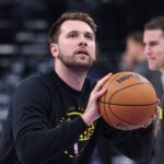 Nov 23, 2025; Salt Lake City, Utah, USA; Los Angeles Lakers guard Luka Doncic (77) warms up before the game against the Utah Jazz at Delta Center. Mandatory Credit: Rob Gray-Imagn Images
