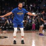 Nov 24, 2025; San Francisco, California, USA; Golden State Warriors guard Stephen Curry (30) stands on the court before the start of the game against the Utah Jazz at the Chase Center. Mandatory Credit: Cary Edmondson-Imagn Images
