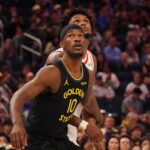 Nov 26, 2025; San Francisco, California, USA; Golden State Warriors forward Jimmy Butler III (10) boxes out Houston Rockets guard-forward Amen Thompson (1) in the third quarter at Chase Center. Mandatory Credit: David Gonzales-Imagn Images