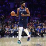 Nov 30, 2025; Philadelphia, Pennsylvania, USA; Philadelphia 76ers center Joel Embiid (21) controls the ball against the Atlanta Hawks in the third quarter at Xfinity Mobile Arena. Mandatory Credit: Kyle Ross-Imagn Images