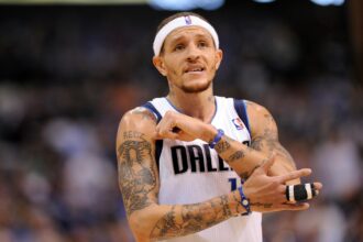 Apr 20, 2012; Dallas, TX, USA; Dallas Mavericks shooting guard Delonte West (13) argues a call with the referee during the fourth quarter against the Golden State Warriors at the American Airlines Center. The Mavericks defeated the Warriors 104-94. Mandatory Credit: Jerome Miron-USA TODAY Sports