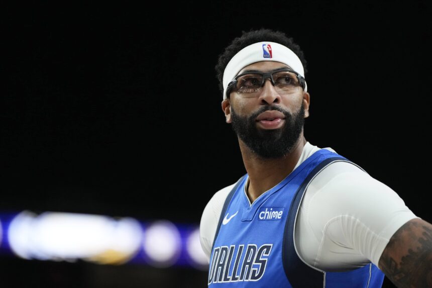 Las Vegas, Nevada, USA; Dallas Mavericks forward Anthony Davis (3) looks outward during the first half against the Los Angeles Lakers at T-Mobile Arena. Mandatory Credit: Lucas Peltier-Imagn Images