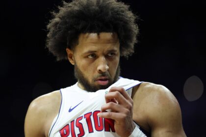Philadelphia, Pennsylvania, USA; Detroit Pistons guard Cade Cunningham (2) looks on during the fourth quarter against the Philadelphia 76ers at Xfinity Mobile Arena. Mandatory Credit: Bill Streicher-Imagn Images