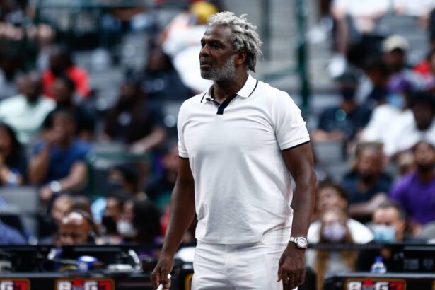 Dallas, Texas, USA; Killer 3 head coach Charles Oakley watches a game against Power during week four of the Big3 3-on-3 basketball league at American Airlines Center. Mandatory Credit: Aric Becker-Imagn Images