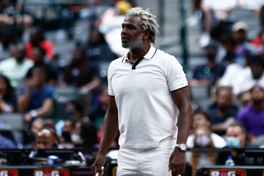 Dallas, Texas, USA; Killer 3 head coach Charles Oakley watches a game against Power during week four of the Big3 3-on-3 basketball league at American Airlines Center. Mandatory Credit: Aric Becker-Imagn Images
