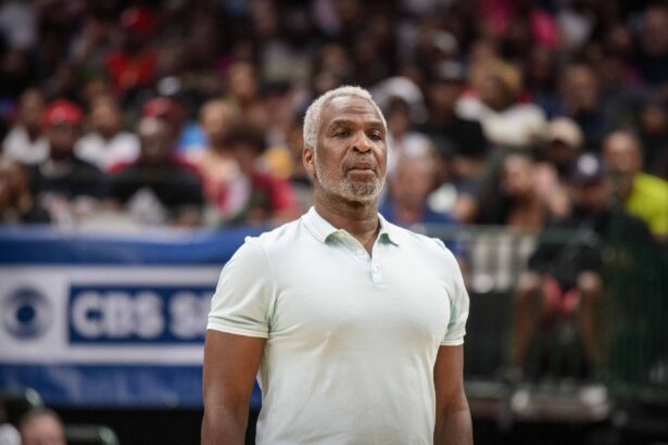 Dallas, TX, USA; Killer 3s head coach Charles Oakley during the game at the American Airlines Center. Mandatory Credit: Jerome Miron-Imagn Images