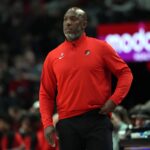 Portland, Oregon, USA; Portland Trail Blazers head coach Chauncey Billups watches from the sideline during the first half against the Washington Wizards at Moda Center. Mandatory Credit: Soobum Im-Imagn Images