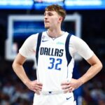 Dallas, Texas, USA; Dallas Mavericks forward Cooper Flagg (32) reacts against the San Antonio Spurs during the second half at American Airlines Center. Mandatory Credit: Kevin Jairaj-Imagn Images