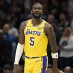 Minneapolis, Minnesota, USA; Los Angeles Lakers center Deandre Ayton (5) looks on against the Minnesota Timberwolves in the first half at Target Center. Mandatory Credit: Jesse Johnson-Imagn Images