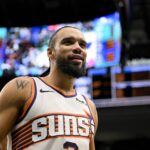 Dallas, Texas, USA; Phoenix Suns forward Dillon Brooks (3) looks on during the second half against the Dallas Mavericks at the American Airlines Center. Mandatory Credit: Jerome Miron-Imagn Images
