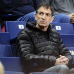 Spokane, WA, USA; NBA all star John Stockton looks during the game between the Pacific Tigers and the Gonzaga Bulldogs during the first half at McCarthey Athletic Center. Mandatory Credit: James Snook-Imagn Images