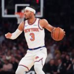 New York, New York, USA; New York Knicks guard Josh Hart (3) dribbles during the first half against the Washington Wizards at Madison Square Garden. Mandatory Credit: Lucas Boland-Imagn Images