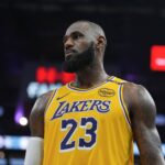 San Antonio, Texas, USA; Los Angeles Lakers forward LeBron James (23) looks over in the second half against the San Antonio Spurs at Frost Bank Center. Mandatory Credit: Daniel Dunn-Imagn Images