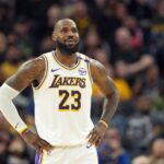 San Francisco, California, USA; Los Angeles Lakers forward LeBron James (23) during the second quarter against the Golden State Warriors at Chase Center. Mandatory Credit: Darren Yamashita-Imagn Images