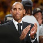 Indianapolis, Indiana, USA; Reggie Miller is seen after game six of the eastern conference finals between the Indiana Pacers and the New York Knicks for the 2025 NBA Playoffs at Gainbridge Fieldhouse. Mandatory Credit: Trevor Ruszkowski-Imagn Images