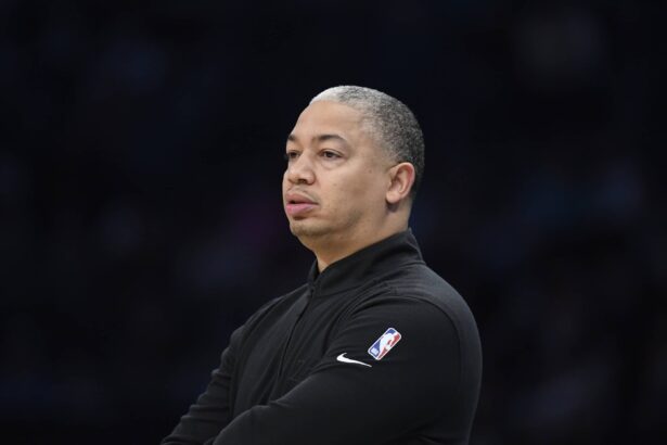 Charlotte, North Carolina, USA; Los Angeles Clippers head coach Tyronn Lue looks on during the first half against the Charlotte Hornets at the Spectrum Center. Mandatory Credit: Sam Sharpe-Imagn Images