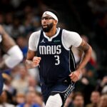 Dec 12, 2025; Dallas, Texas, USA; Dallas Mavericks forward Anthony Davis (3) runs back up the court during the game between the Mavericks and the Nets at the American Airlines Center. Mandatory Credit: Jerome Miron-Imagn Images