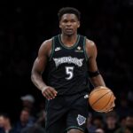 Nov 30, 2025; Minneapolis, Minnesota, USA; Minnesota Timberwolves guard Anthony Edwards (5) dribbles the ball against the San Antonio Spurs during the second half at Target Center. Mandatory Credit: Matt Krohn-Imagn Images