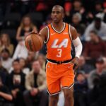 Nov 29, 2025; Inglewood, California, USA; Los Angeles Clippers guard Chris Paul (3) brings the ball up court during the first quarter against the Dallas Mavericks at Intuit Dome. Mandatory Credit: Kiyoshi Mio-Imagn Images