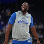 Dec 2, 2025; San Francisco, California, USA; Golden State Warriors forward Draymond Green (23) stands on the court before the start of the game against the Oklahoma City Thunder at the Chase Center. Mandatory Credit: Cary Edmondson-Imagn Images