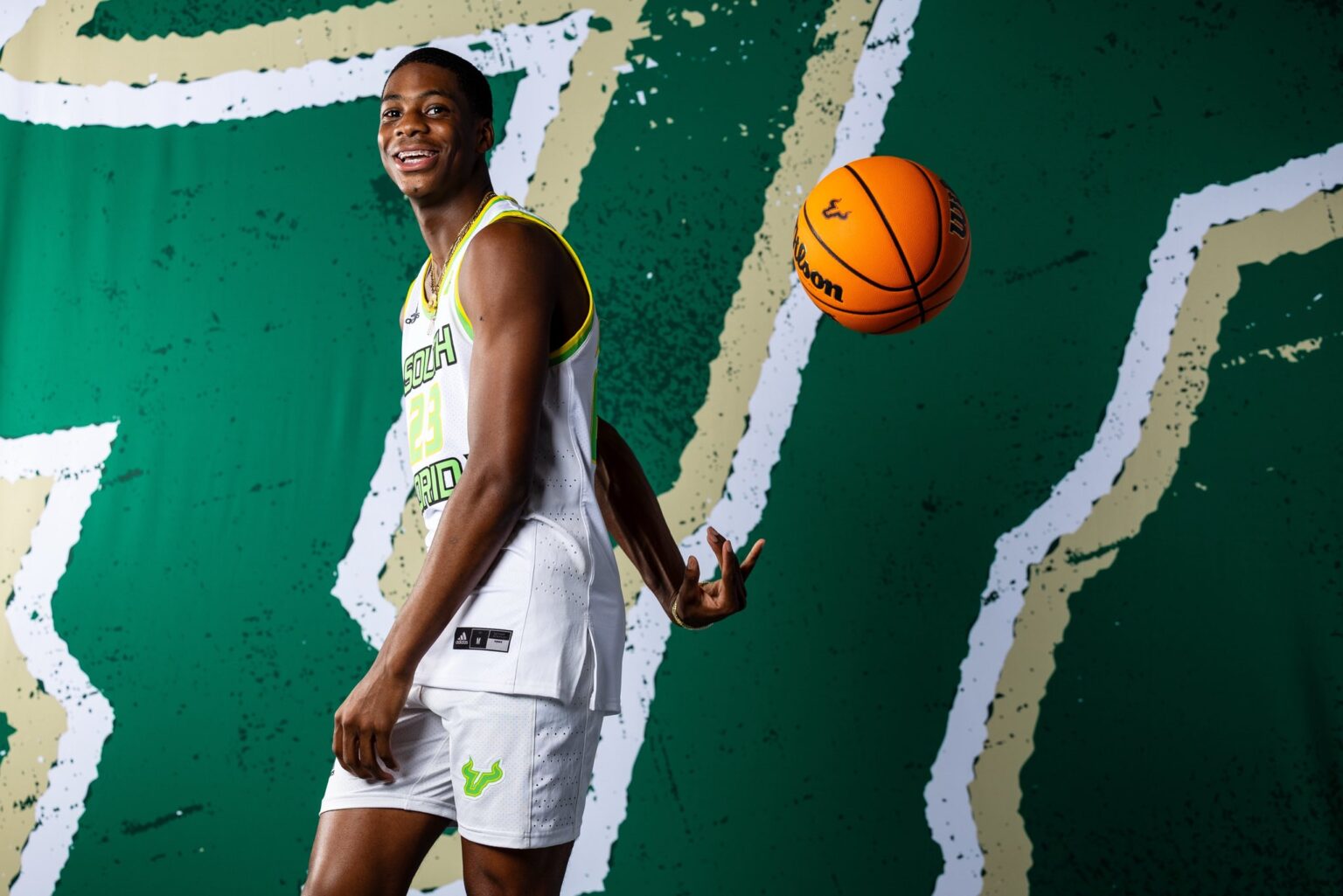 MJ Curry poses during a photoshoot for the South Florida Bulls. Mandatory Credit: X user: @Mj_Curry20