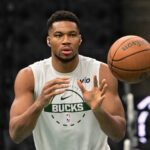Milwaukee Bucks forward Giannis Antetokounmpo (34) warms up before game against the Chicago Bulls at Fiserv Forum.