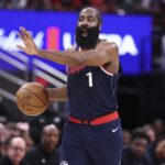 Dec 11, 2025; Houston, Texas, USA; Los Angeles Clippers guard James Harden (1) brings the ball up the court during the first quarter against the Houston Rockets at Toyota Center. Mandatory Credit: Troy Taormina-Imagn Images