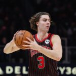 Dec 23, 2025; Atlanta, Georgia, USA; Chicago Bulls guard Josh Giddey (3) looks for a pass against the Atlanta Hawks during the third quarter at State Farm Arena. Mandatory Credit: Jordan Godfree-Imagn Images
