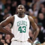 Boston Celtics center Kendrick Perkins (43) during a break in the action as they take on the Philadelphia 76ers during the second quarter at the TD Banknorth Garden. Philadelphia defeated Boston 98-97.