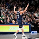 Dec 12, 2025; Dallas, Texas, USA; Dallas Mavericks guard Klay Thompson (31) celebrates after making a three point basket against the Brooklyn Nets during the second quarter at the American Airlines Center. Mandatory Credit: Jerome Miron-Imagn Images