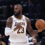 Nov 23, 2025; Salt Lake City, Utah, USA; Los Angeles Lakers forward LeBron James (23) looks for the play against the Utah Jazz during the second half at Delta Center. Mandatory Credit: Rob Gray-Imagn Images