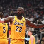 Dec 4, 2025; Toronto, Ontario, CAN; Los Angeles Lakers forward LeBron James (23) reacts after losing the ball against the Toronto Raptors in the first half at Scotiabank Arena. Mandatory Credit: Dan Hamilton-Imagn Images