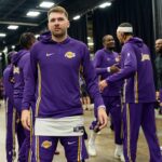 Los Angeles Lakers guard Luka Doncic (77) looks on before the game against the Phoenix Suns at Mortgage Matchup Center.