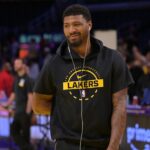 Nov 25, 2025; Los Angeles, California, USA; Los Angeles Lakers guard Marcus Smart (36) warms up prior to the game against the Los Angeles Clippers at Crypto.com Arena. Mandatory Credit: Jayne Kamin-Oncea-Imagn Images