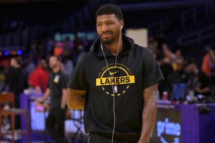 Nov 25, 2025; Los Angeles, California, USA; Los Angeles Lakers guard Marcus Smart (36) warms up prior to the game against the Los Angeles Clippers at Crypto.com Arena. Mandatory Credit: Jayne Kamin-Oncea-Imagn Images