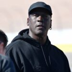 Las Vegas, Nevada, USA; NASCAR series team owner Michael Jordan in attendance during qualifying for the South Point 400 at Las Vegas Motor Speedway. Mandatory Credit: Gary A. Vasquez-Imagn Images