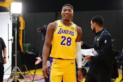 Sep 29, 2025; Los Angeles, CA, USA; Los Angeles Lakers forward Rui Hachimura (28) during media day at UCLA Health Training Center. Mandatory Credit: Gary A. Vasquez-Imagn Images