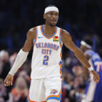 Dec 28, 2025; Oklahoma City, Oklahoma, USA; Oklahoma City Thunder guard Shai Gilgeous-Alexander during the second half against the Philadelphia 76ers at Paycom Center. Mandatory Credit: Alonzo Adams-Imagn Images