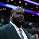 Shaquille O'Neal looks on before the game between the Boston Celtics and the Dallas Mavericks in game one of the 2024 NBA Finals at TD Garden.