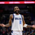 Jan 29, 2025; New Orleans, Louisiana, USA; Dallas Mavericks guard Kyrie Irving (11) reacts to fan during the second half against the New Orleans Pelicans at Smoothie King Center. Mandatory Credit: Matthew Hinton-Imagn Images
