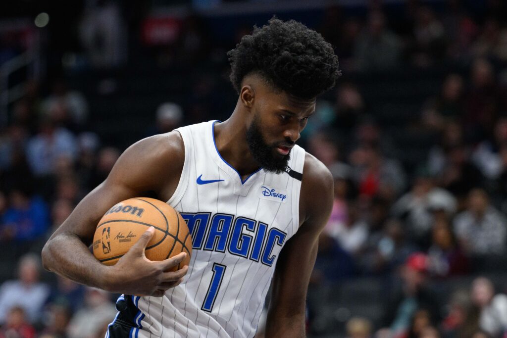 Mar 21, 2025; Washington, District of Columbia, USA; Orlando Magic forward Jonathan Isaac (1) looks on during the second quarter against the Washington Wizards at Capital One Arena. Mandatory Credit: Reggie Hildred-Imagn Images