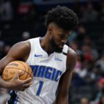 Mar 21, 2025; Washington, District of Columbia, USA; Orlando Magic forward Jonathan Isaac (1) looks on during the second quarter against the Washington Wizards at Capital One Arena. Mandatory Credit: Reggie Hildred-Imagn Images