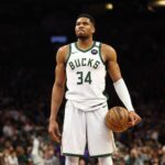 Mar 24, 2025; Phoenix, Arizona, USA; Milwaukee Bucks forward Giannis Antetokounmpo (34) against the Phoenix Suns at Footprint Center. Mandatory Credit: Mark J. Rebilas-Imagn Images