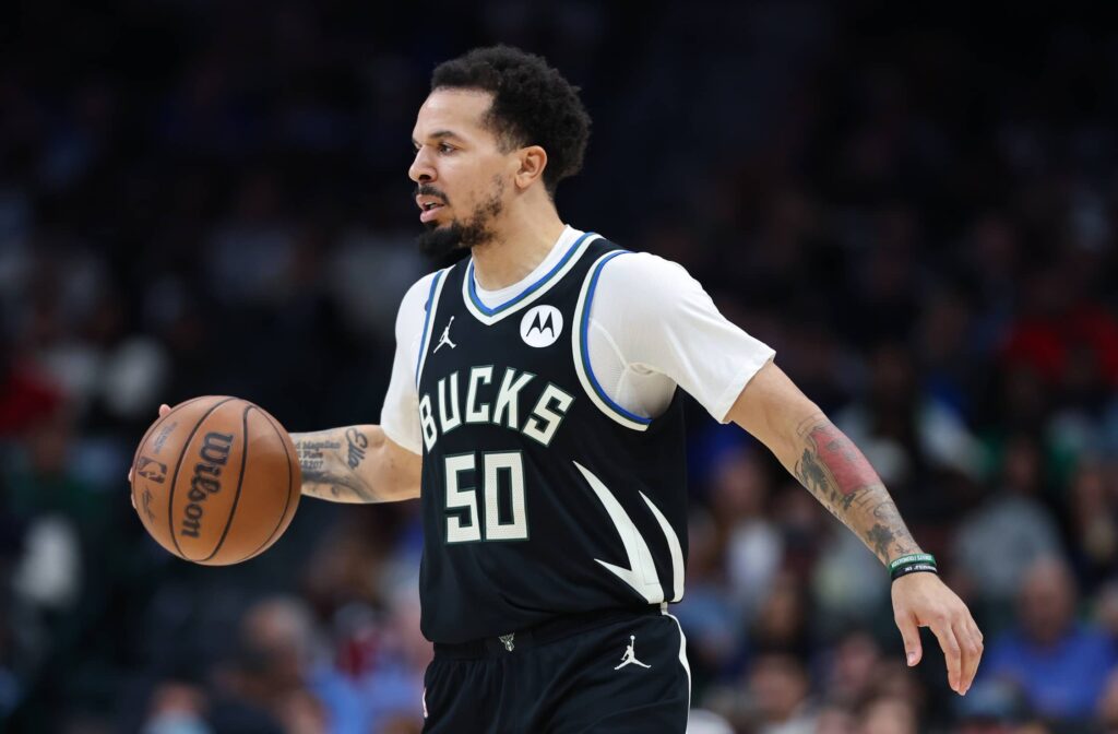 Nov 10, 2025; Dallas, Texas, USA; Milwaukee Bucks guard Cole Anthony (50) dribbles the ball during the first quarter against the Dallas Mavericks at American Airlines Center. Mandatory Credit: Kevin Jairaj-Imagn Images