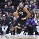 Nov 10, 2025; Salt Lake City, Utah, USA; Minnesota Timberwolves center Rudy Gobert (27) brings the ball up the court against the Utah Jazz during the second half at Delta Center. Mandatory Credit: Rob Gray-Imagn Images
