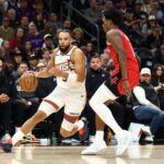 Nov 24, 2025; Phoenix, Arizona, USA; Phoenix Suns forward Dillon Brooks (3) against the Houston Rockets in the second half at Mortgage Matchup Center. Mandatory Credit: Mark J. Rebilas-Imagn Images