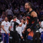 Nov 28, 2025; New York, New York, USA; New York Knicks guard Jalen Brunson (11) reacts after making a basket during the second half against the Milwaukee Bucks at Madison Square Garden. Mandatory Credit: Vincent Carchietta-Imagn Images