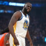 Dec 2, 2025; San Francisco, California, USA; Golden State Warriors forward Draymond Green (23) reacts after missing a shot against the Oklahoma City Thunder in the first quarter at the Chase Center. Mandatory Credit: Cary Edmondson-Imagn Images